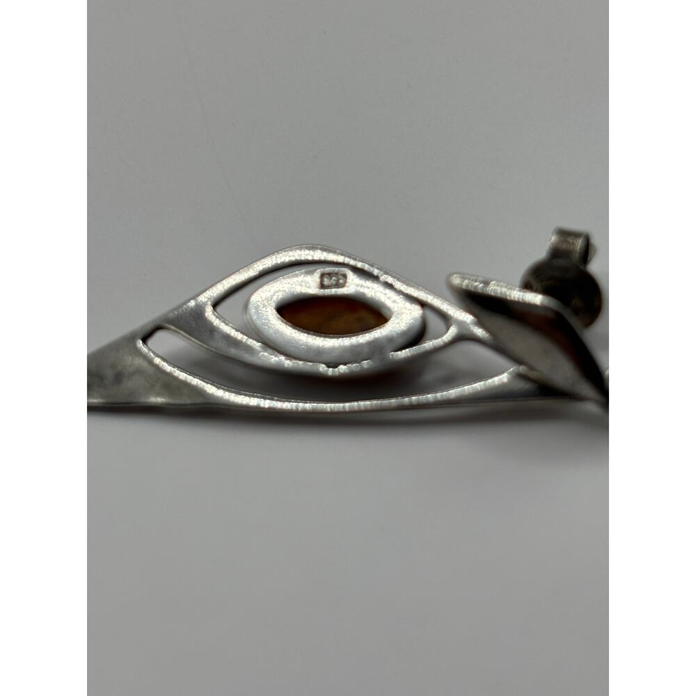 Vintage Handcrafted 925 Silver Dangle Earrings with Amber Stone - Picture 6 of 13
